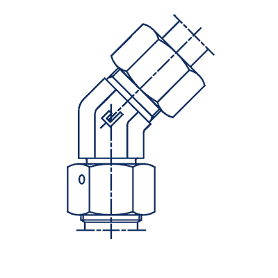 Соединение проходное с накидной гайкой PN Угол 45° гайка-штуцер S серия - 605526.1