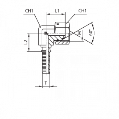 Фитинги для РВД DKM внутренняя резьба угол 90° COMPACT фиксир. накидная гайка - конус 60° O-RING - ISO 8434-6 (BS 5200) - 803901