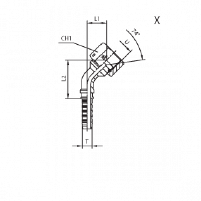 Фитинг для РВД CAST JIC внутренняя резьба угол 45° фиксир. накидная гайка - конус 74° ISO 8434-2 (SAE J514) - 802322