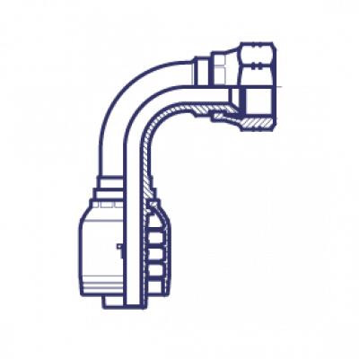 Фитинг для РВД Tieffe SAE внутренняя резьба - конус 45° - угол 90° - предварительно обжатая гайка SAE J513 (серия H) - HX0607FJP90