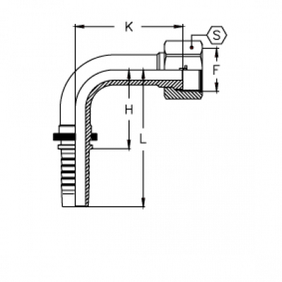 Фитинг для РВД Tieffe серии CX ORFS Внутренняя резьба угол 90° удлиненный - CX1616FRS90L