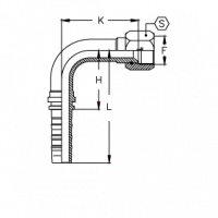 Фитинг для РВД Tieffe серии CS JIC Внутренняя резьба угол 90° обжатая гайка удлиненный - CS1212FIS90-K96
