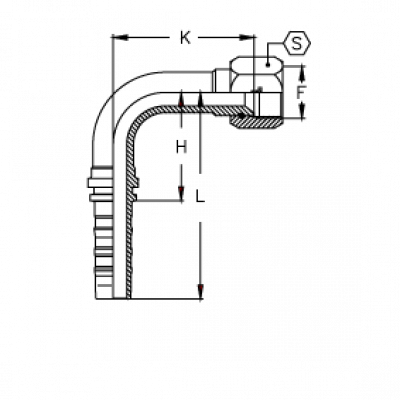 Фитинг для РВД Tieffe серии CS JIC Внутренняя резьба угол 90° обжатая гайка удлиненный - CS1212FIS90-K96