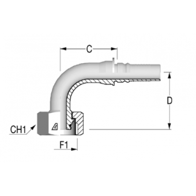 Фитинг для РВД Alfagomma DKO-S Interlock внутренняя резьба 90 градусов - H1721692-163600